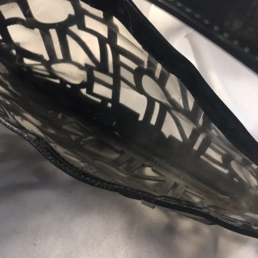 Vintage Celine Translucent Black Patent Leather Laser Cut Out Logo Shoulder Bag